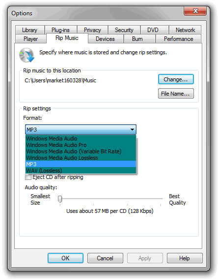 Copie CDA a MP3 con Windows Media Player