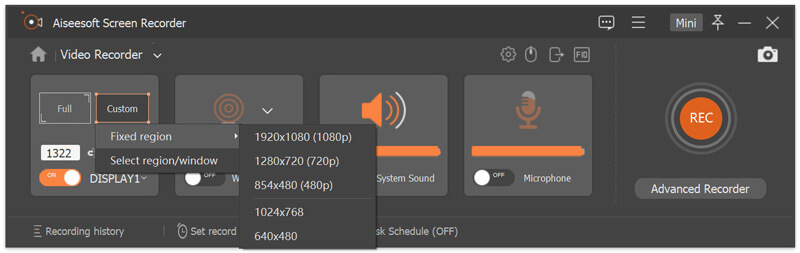 Seleccionar área de grabación de audio