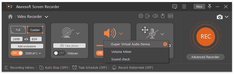 Grabación de opciones de micrófono y altavoz de audio