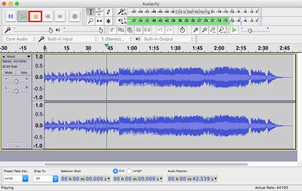 Deja de grabar audio con Audacity