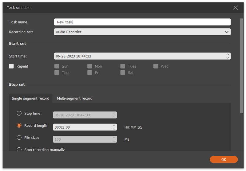 Configuración del programa de tareas