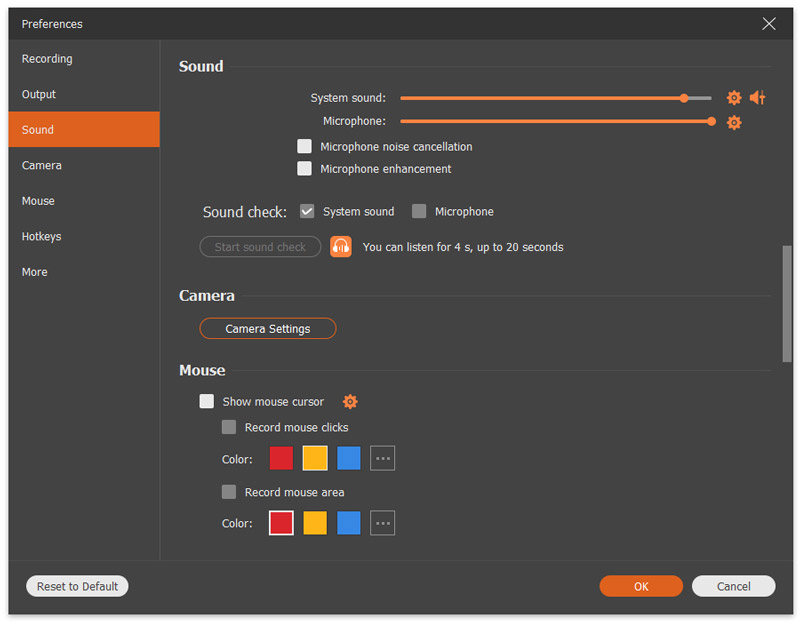 Configuración de audio de prueba