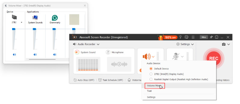 Grabadora de audio Micrófono Opciones de audio