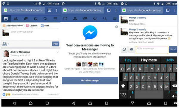 Enviar Facebook Messenger con navegador móvil