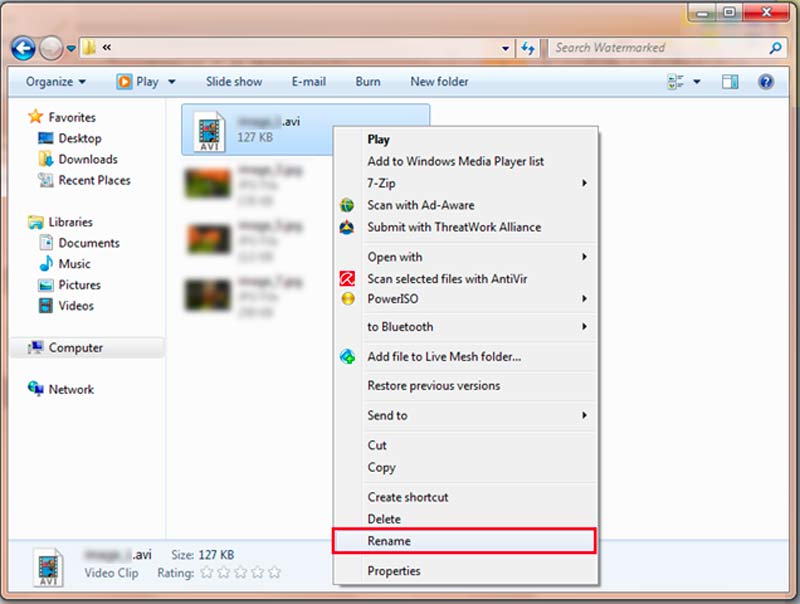 Cambiar el nombre de la extensión del archivo de vídeo de Windows