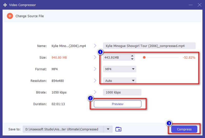 Configuración de compresión de vídeo de Aiseesoft