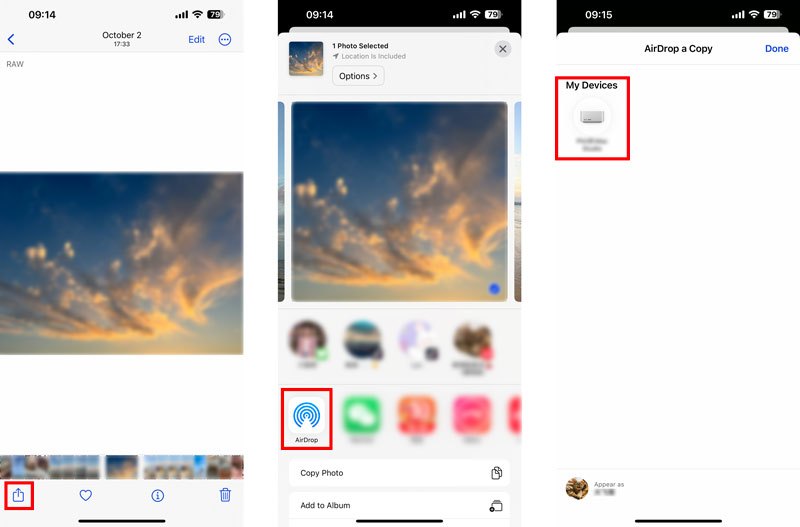 Utilice AirDrop para compartir fotos en iPhone