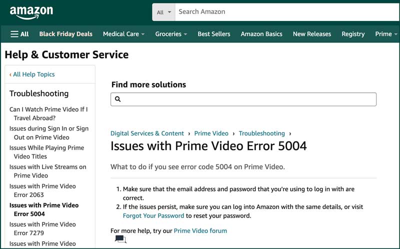 Confirme el soporte de Amazon para corregir el código de error 5004