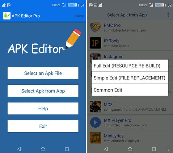 Aplicación de edición de APK