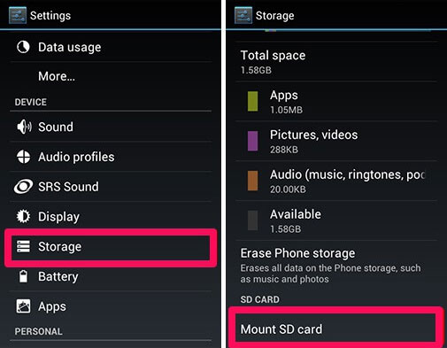 Montar tarjeta SD en Android
