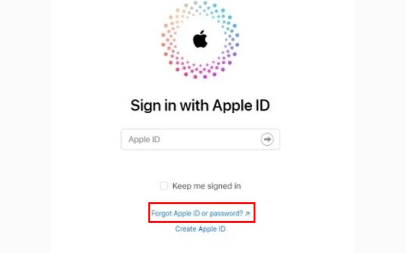 Haga clic en ¿Olvidó su ID de Apple o contraseña?
