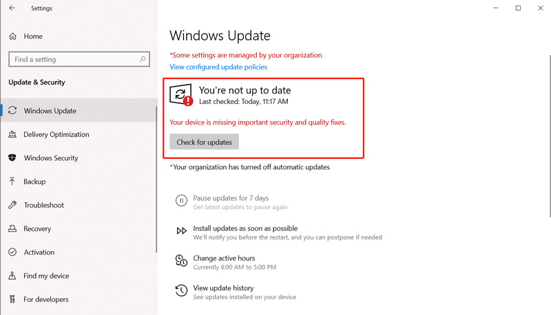 Comprobar si las actualizaciones de Windows están actualizadas