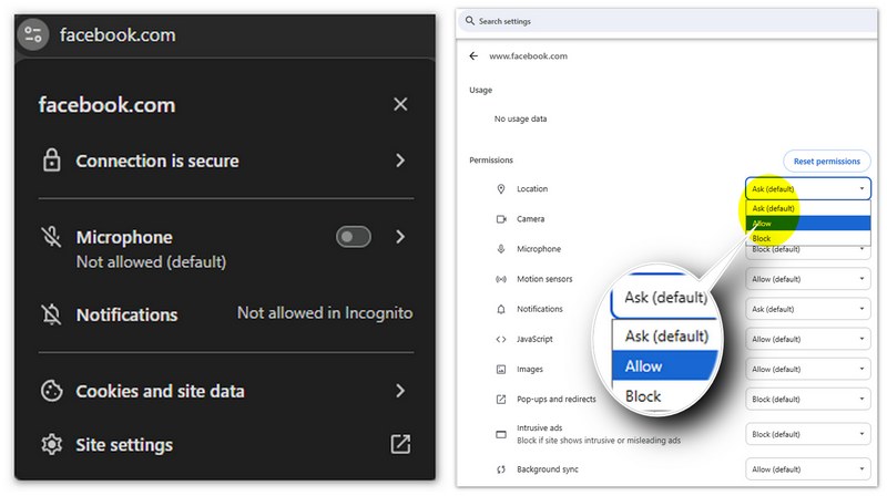 Permitir el acceso a la ubicación en Facebook