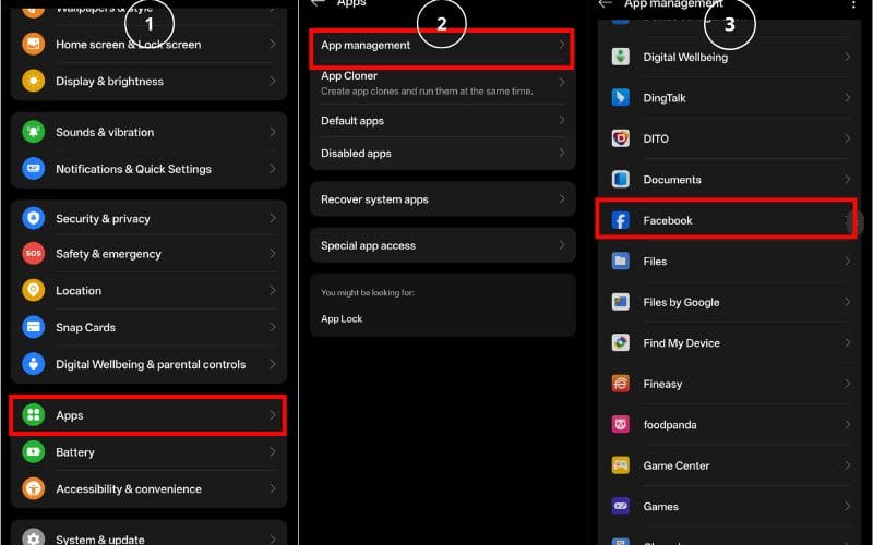 Haga clic en Administración de aplicaciones de Facebook
