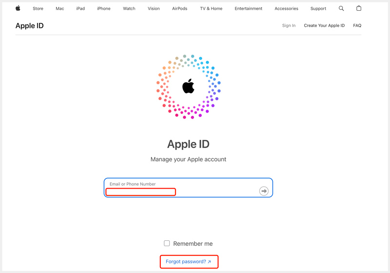 Visita la página de la cuenta de ID de Apple