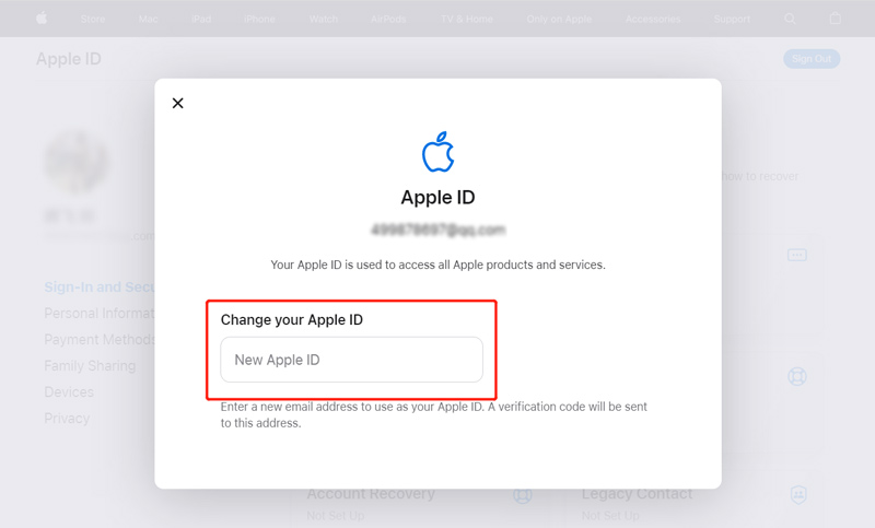 Cambiar la dirección de correo electrónico de ID de Apple en línea