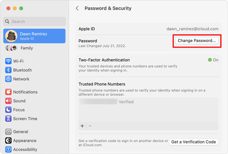 Cambiar la contraseña de ID de Apple en Mac