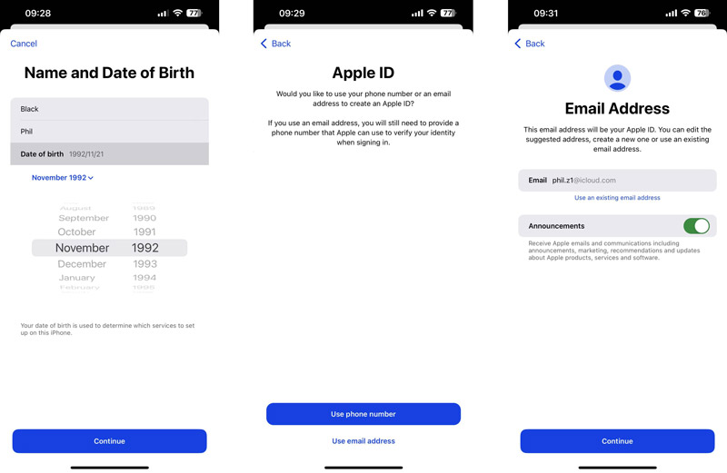 Crear ID de Apple usando la dirección de correo electrónico