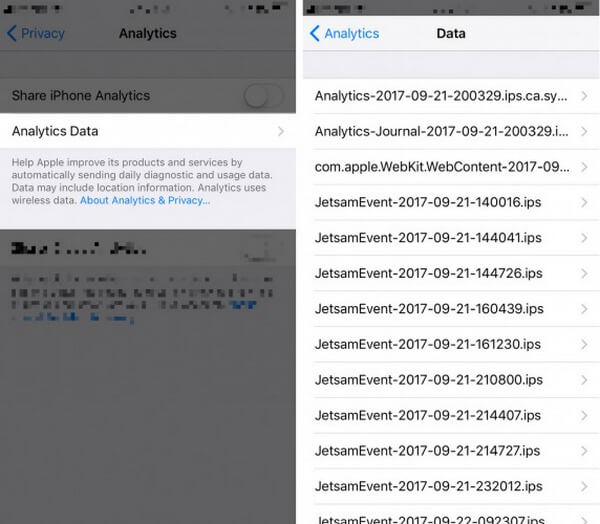 Verifique los datos de análisis de iPhone