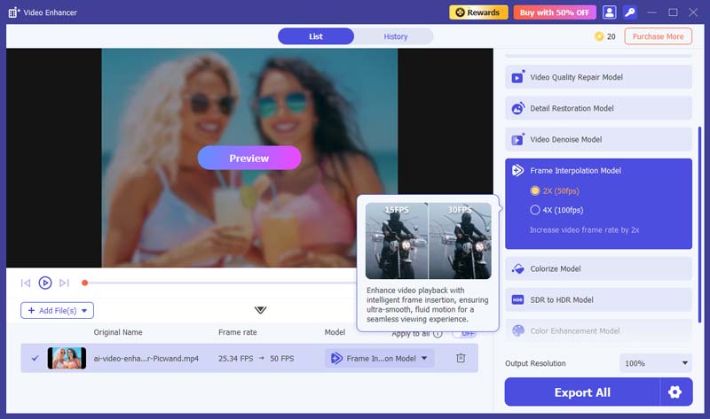 Seleccionar modelo de interpolación de fotogramas
