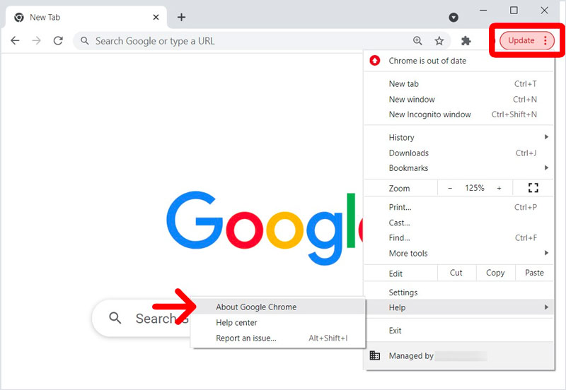 Busque actualizaciones del navegador Google Chrome