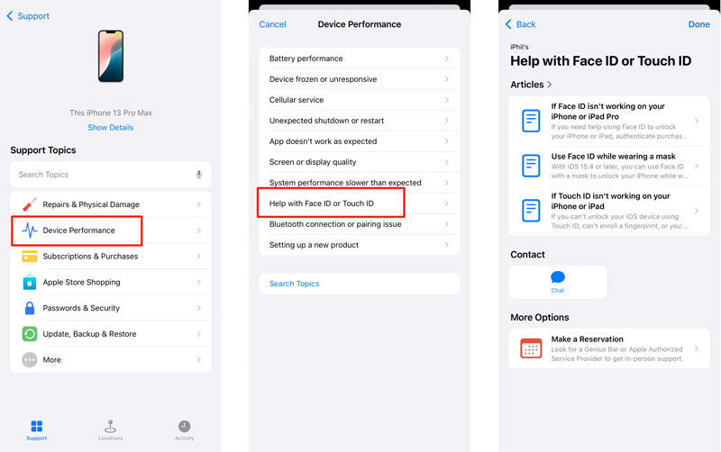 Solución para el problema de Face ID no disponible en iPhone con la aplicación de soporte de Apple