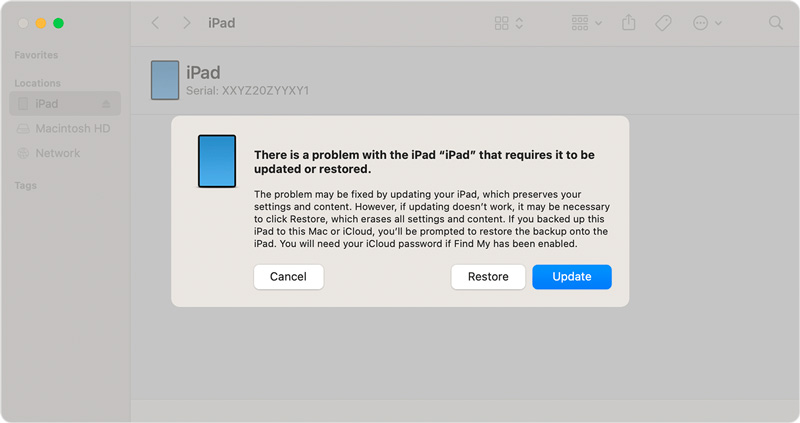 Desbloquear la restauración del buscador del modo de recuperación del iPad deshabilitado