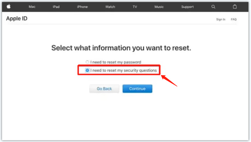 Restablecer preguntas de seguridad de ID de Apple iForgot