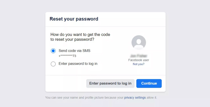 Restablecer contraseña de Facebook en la web mediante SMS