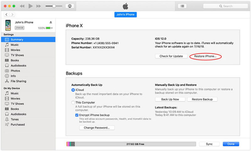 Restaurar iPhone a través de iTunes