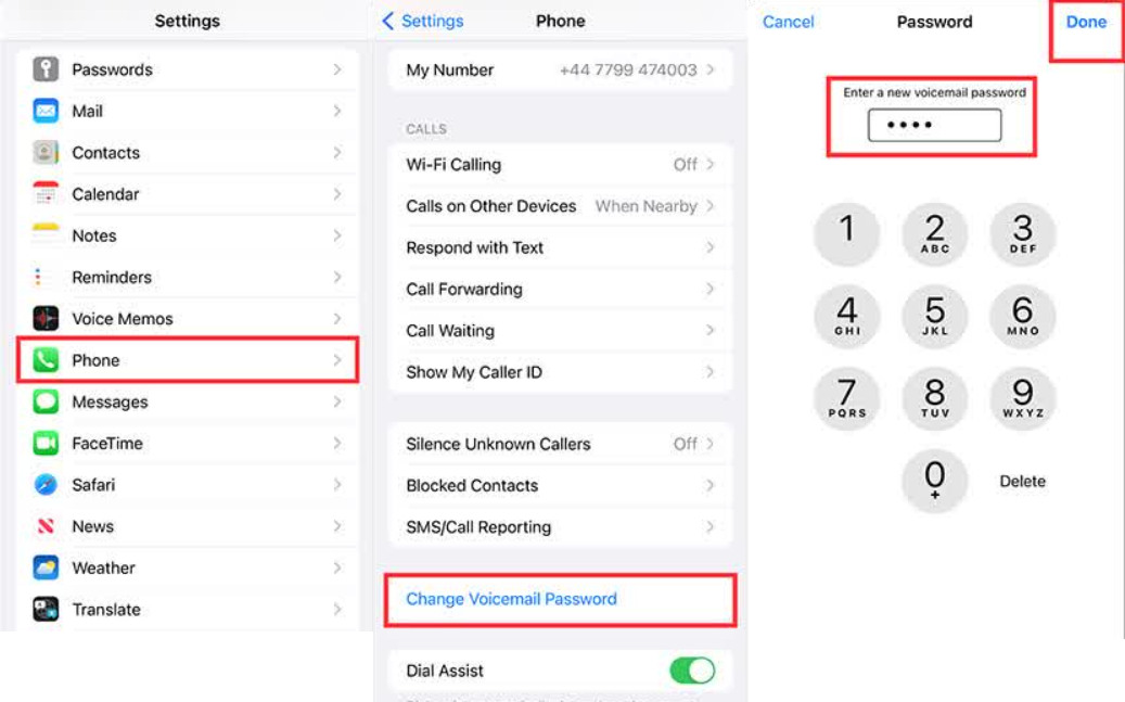 Cambiar contraseña de buzón de voz en iPhone