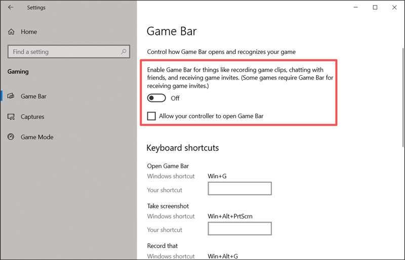 Desactivar la barra de juegos para la grabación de juegos en Windows 11/10