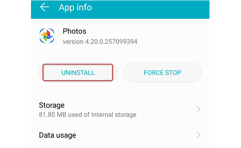 Desinstalar las actualizaciones de Google Photos