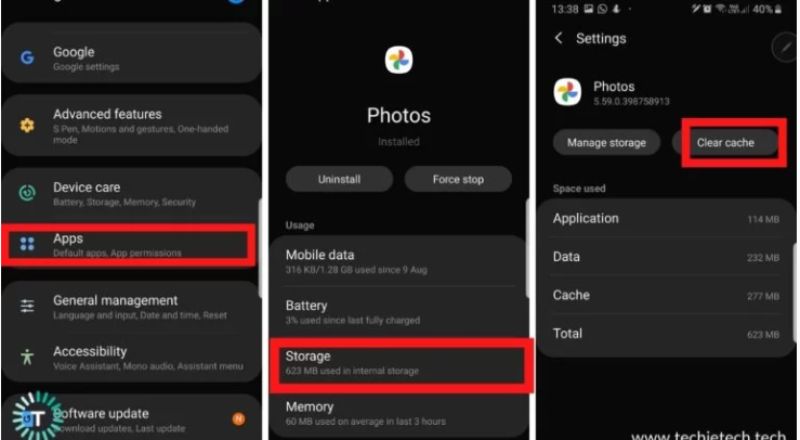 Borrar caché de fotos