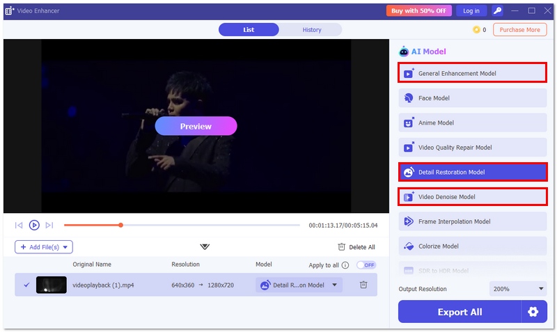 Seleccione el modelo de restauración de detalles.