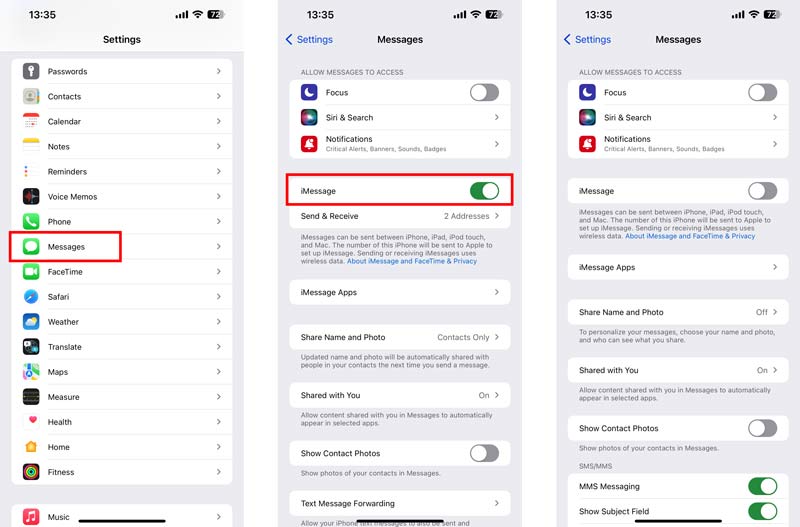 Desactivar Activar iMessage en iPhone