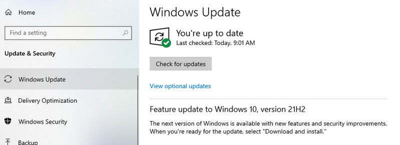 Opción de actualización de Windows