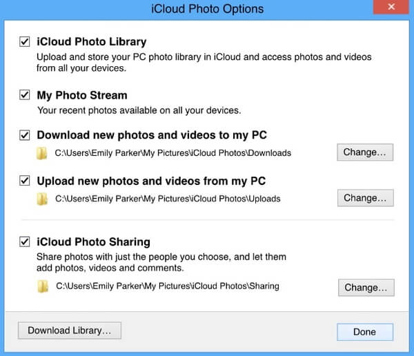 Habilitar la biblioteca de fotos de iCloud/Compartir