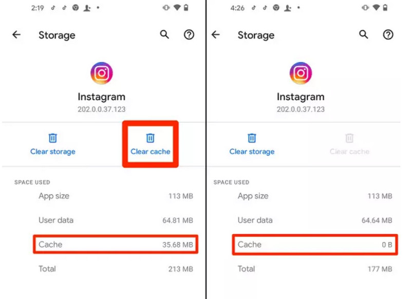 Borrar caché de Instagram