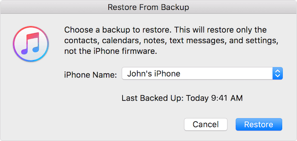 Restaurar desde la copia de seguridad de iTunes