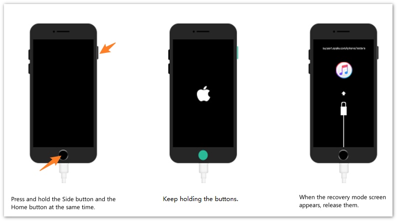 Acceda al modo de recuperación para iPhone 6 o anterior.
