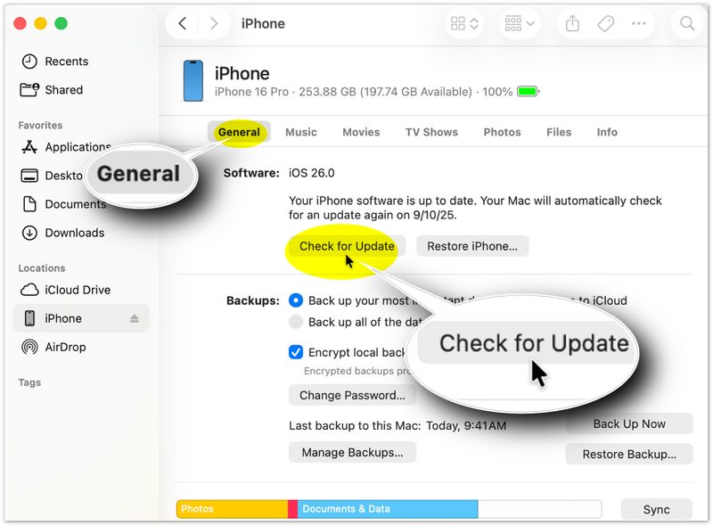 Actualizar iPhone a través de Mac