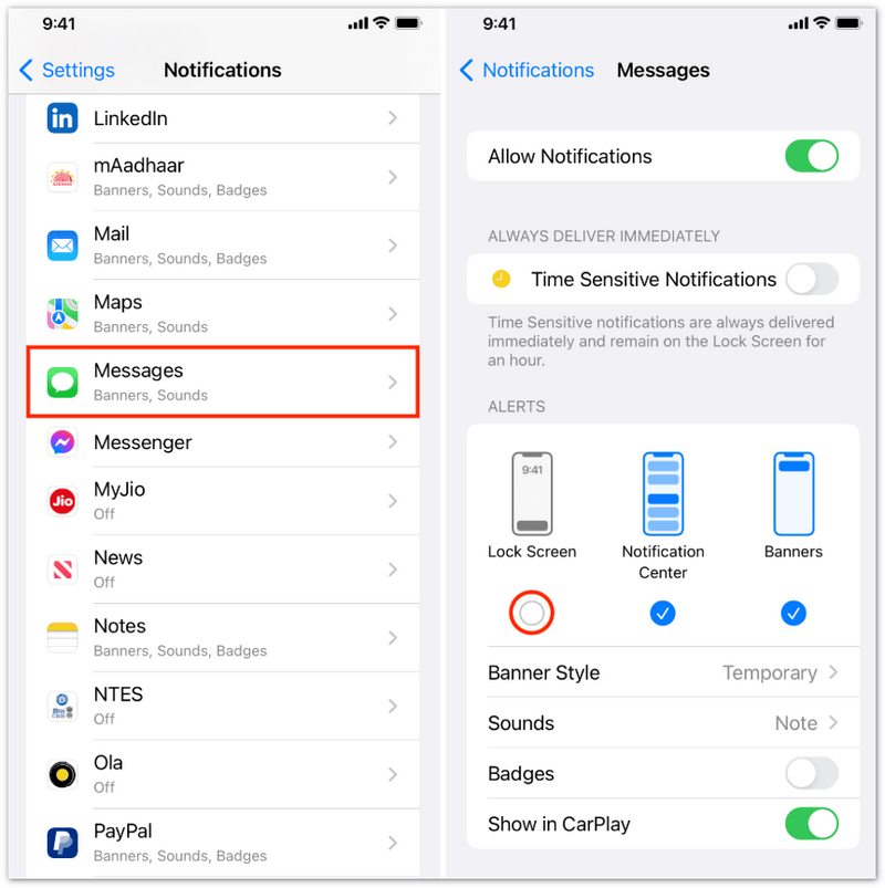 Permitir notificaciones en la pantalla de bloqueo del iPhone
