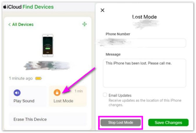 Desactivar el modo Perdido desde iCloud Buscar mis dispositivos
