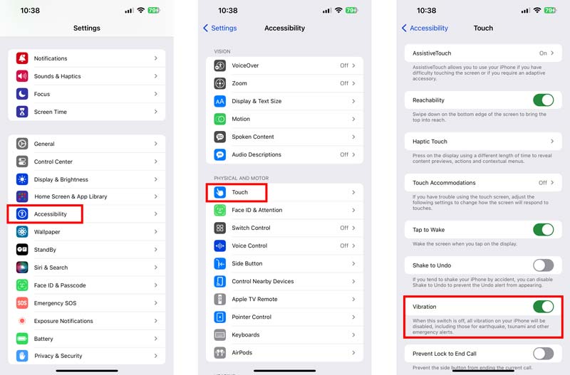 Activar la vibración en Accesibilidad del iPhone