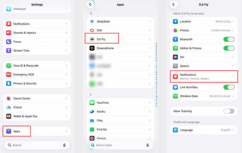 Permitir notificaciones de aplicaciones desde Ajustes