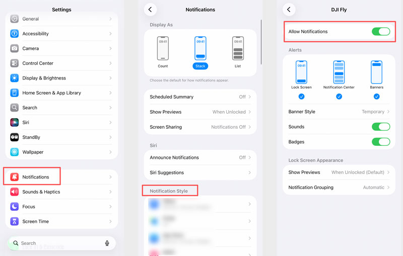 Estilo de notificaciones de iPhone: Permitir notificaciones para aplicaciones