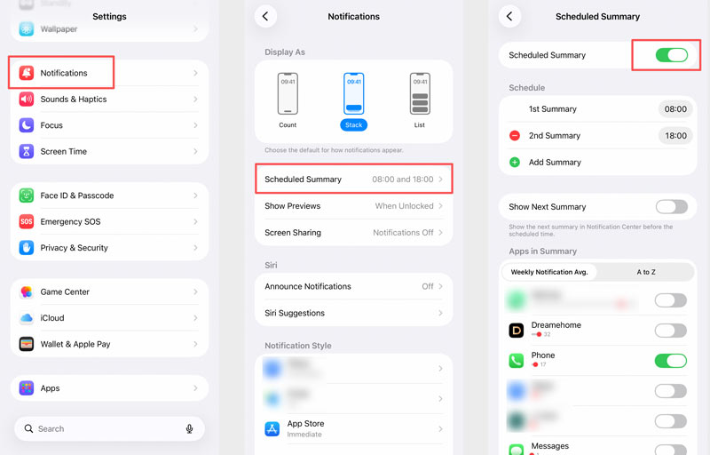 Desactivar el resumen programado en iPhone