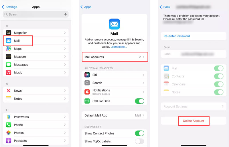 Eliminar una cuenta de correo electrónico del trabajo o la escuela en iPhone