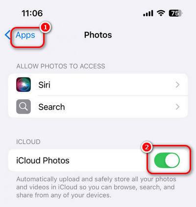 Habilitar Fotos de iCloud en iPhone